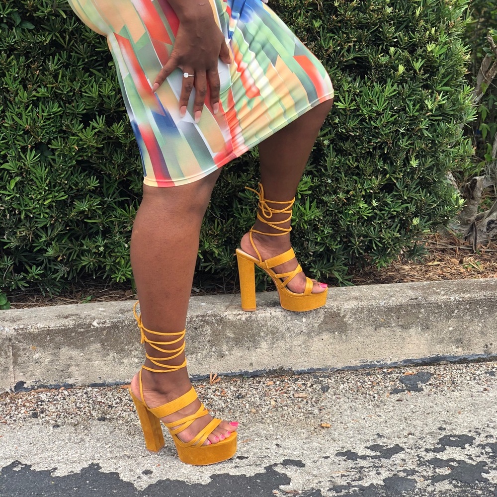 Mustard chunky heel